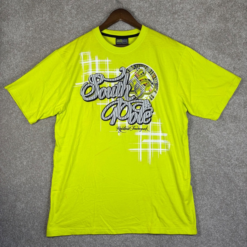 Southpole Mens Large Neon Lime Green Graphic T-Shirt Short Sleeve Y2K Streetwear